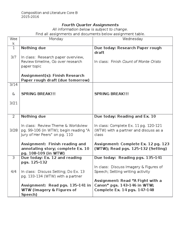 Core B Composition & Literature Assignments | PDF