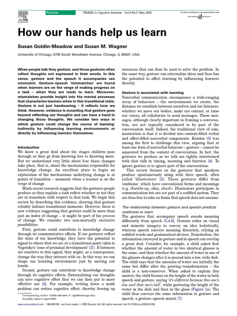 Gesture's Role in Learning Progress | PDF | Gesture | Learning