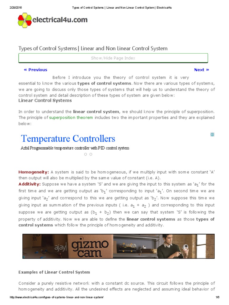 Types of Control Systems Linear and Non Linear Control System