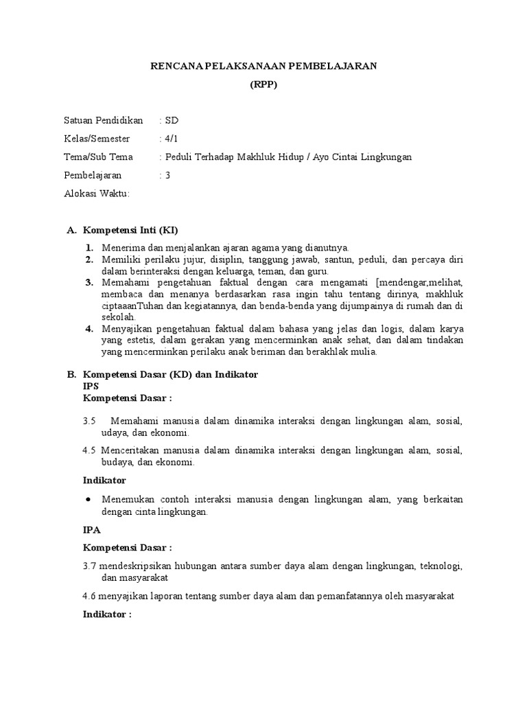Contoh Rpp Ipa Sd Dengan Pendekatan Saintifik