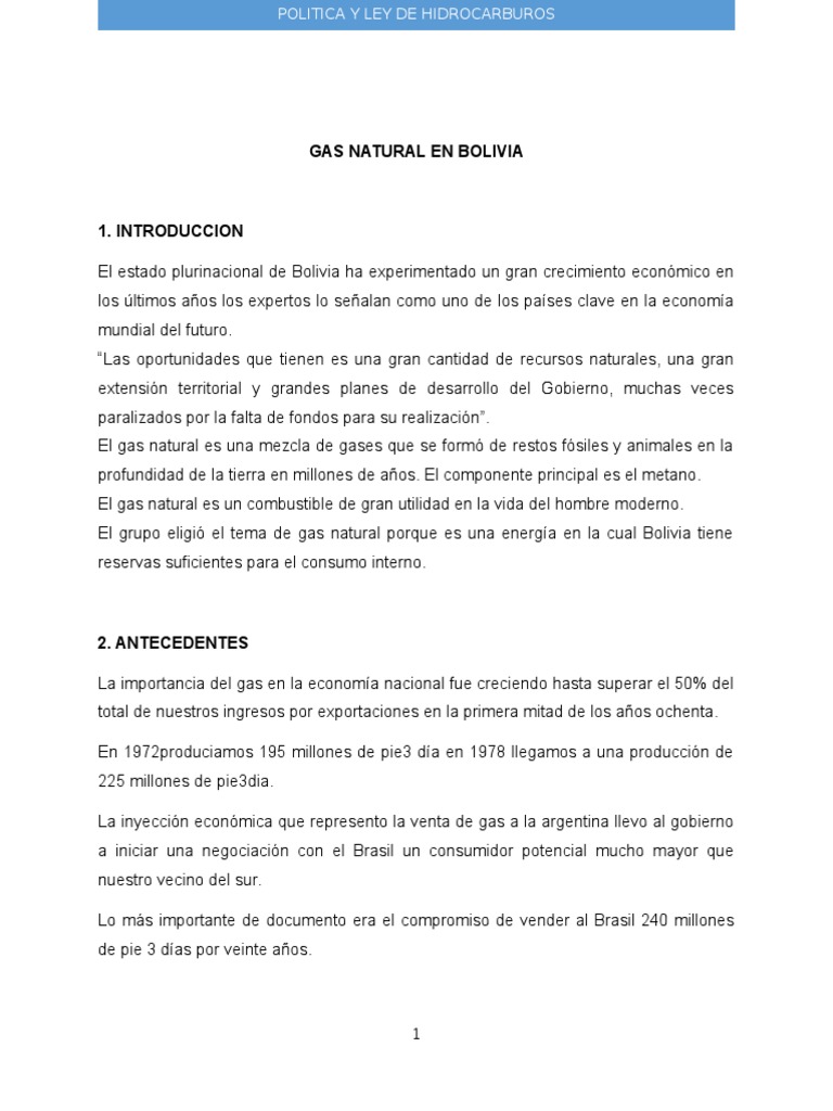 Gas Natural en Bolivia: Política y Ley | PDF | Bolivia | Gas natural