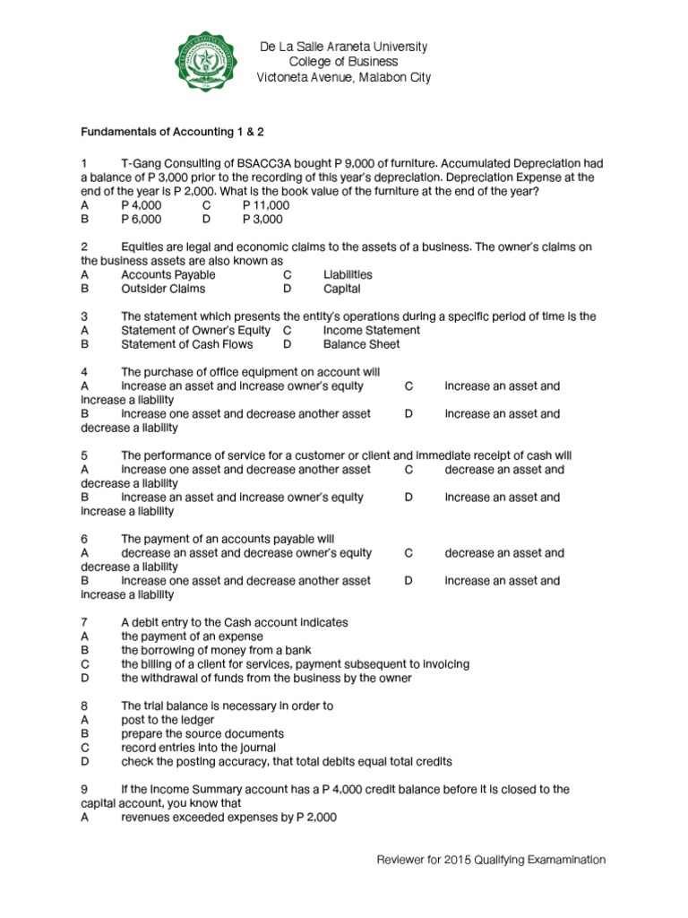 Fundamentals of Accounting 1 & 2 Review | PDF | Debits And Credits ...