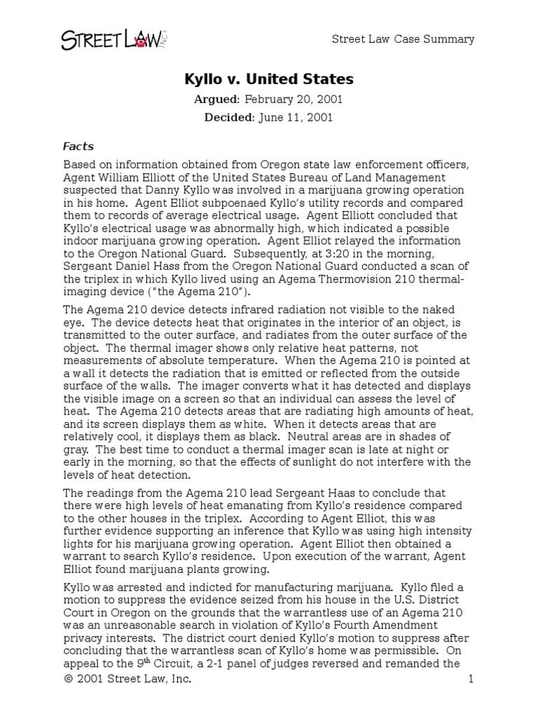 Kyllo v. United States | PDF | Expectation Of Privacy | Fourth ...