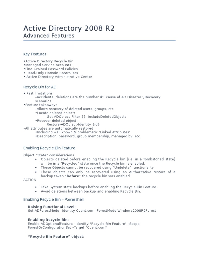 Active Directory 2008 R2 Features Overview | PDF | Active Directory ...