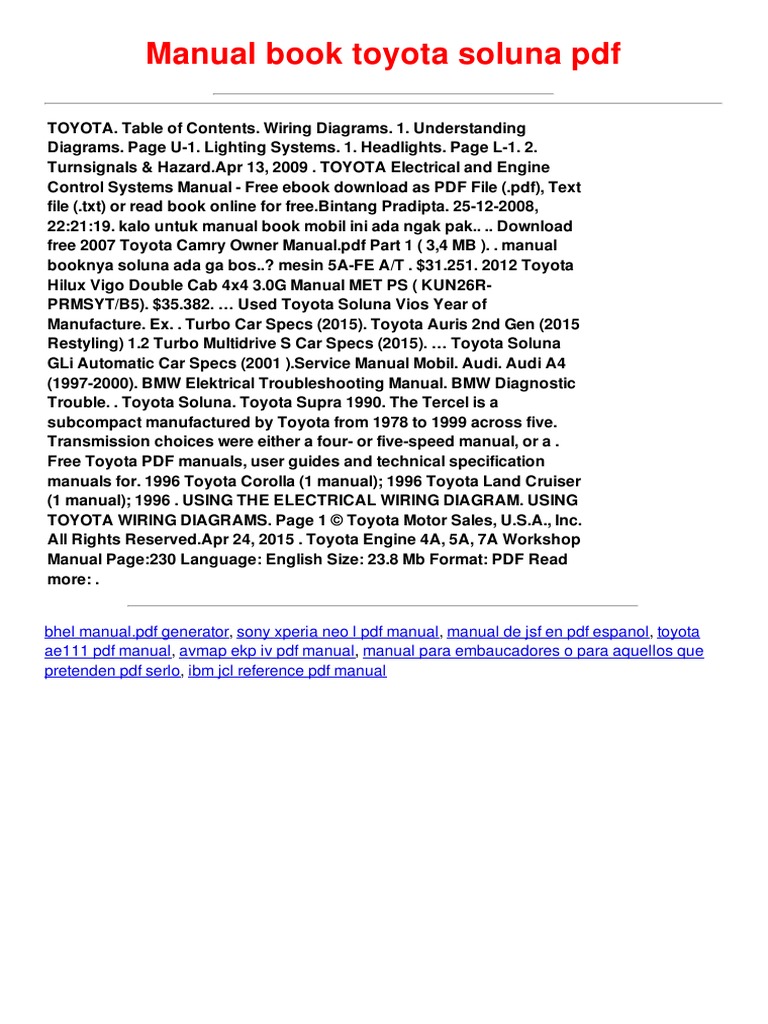 Toyota Soluna Wiring Diagram