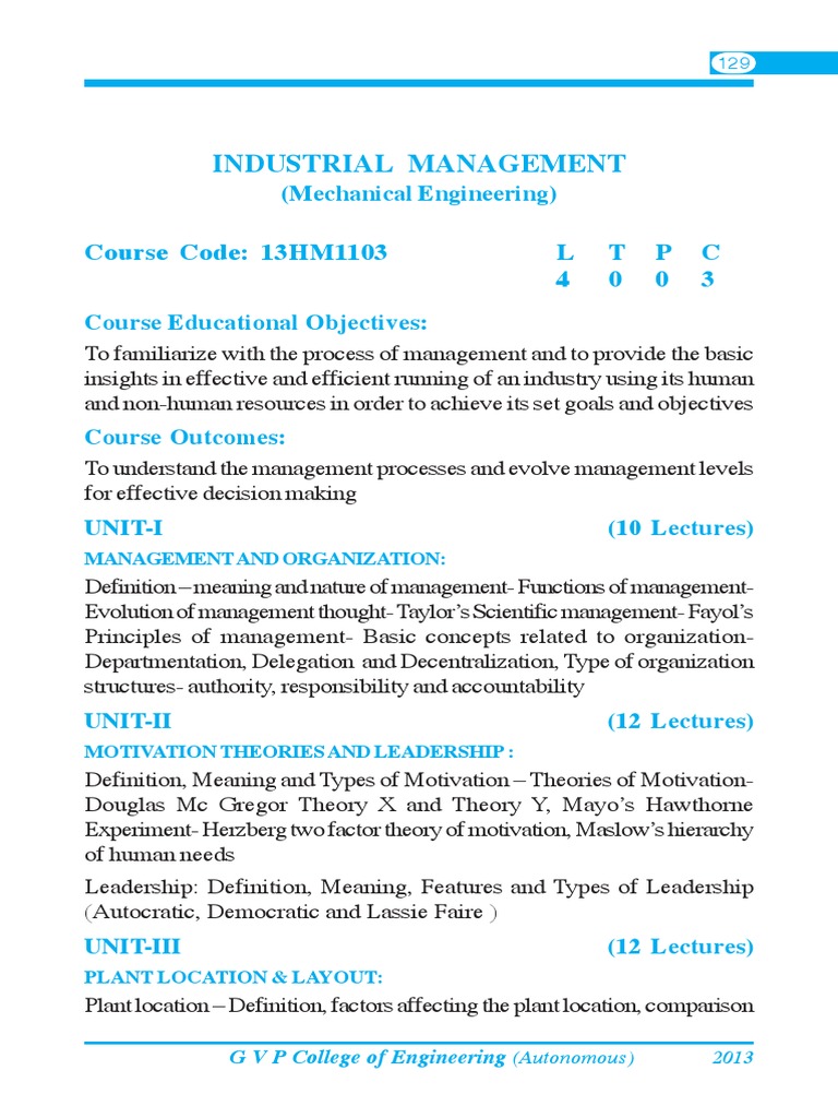 Industrial Management Course Overview | PDF | Motivation | Motivational