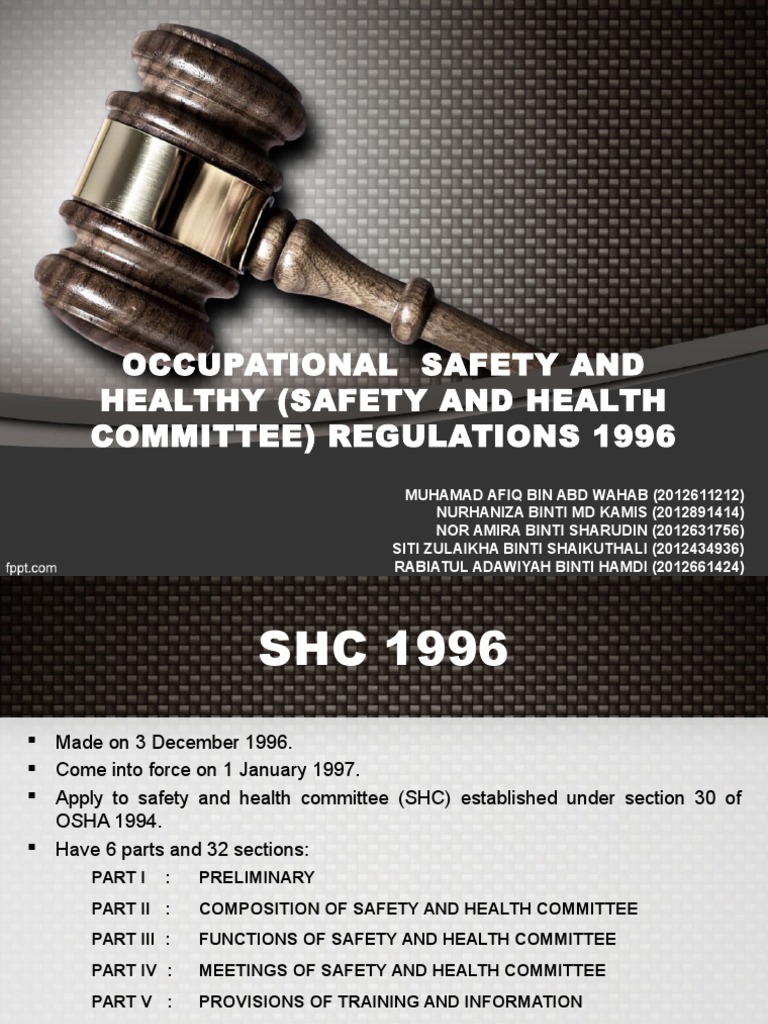OSHA (SHC) Regulations 1996 Occupational Safety And Health