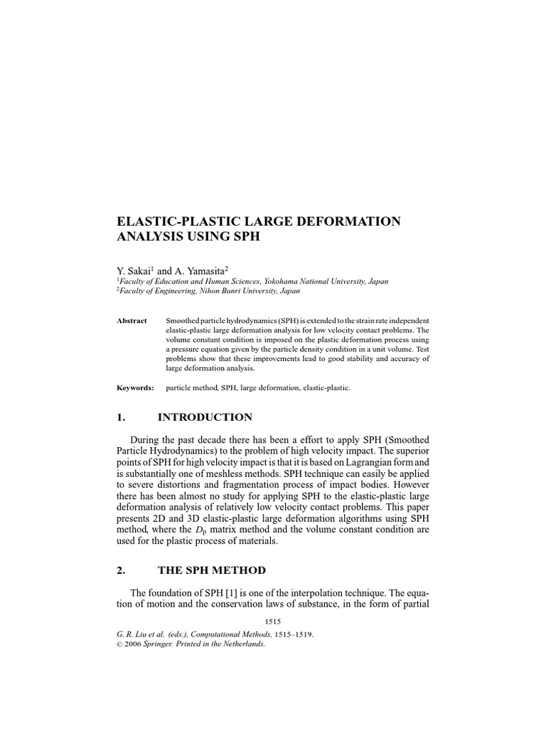 Elastic-Plastic Large Deformation Analysis Using SPH | PDF | Fluid ...