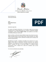 Carta de Condolencias Del Presidente Danilo Medina A Rafael (Fafa) Taveras Por Fallecimiento de Su Esposa, Magaly Pineda