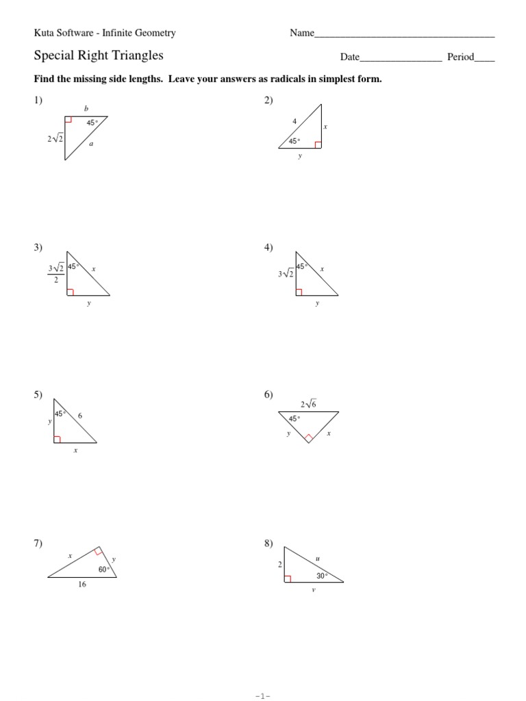Quiz - Extra Special Right Triangle Practice For Special Right Triangles Worksheet