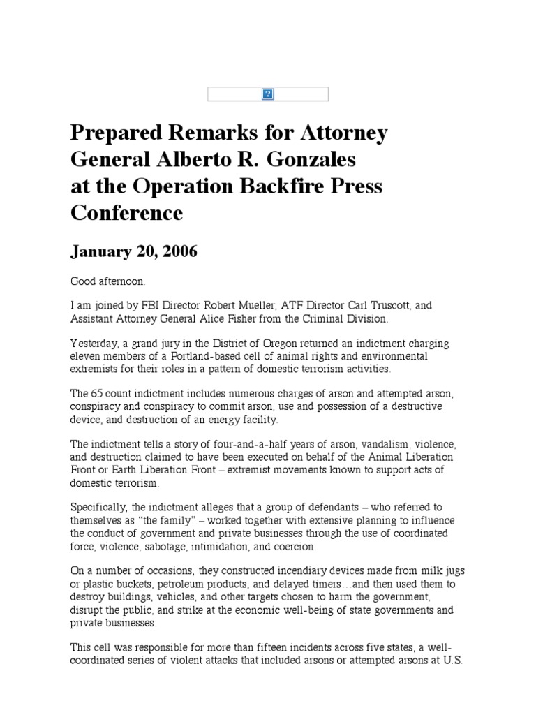 Speech by the US Attorney General 0601201 Public Law Crimes