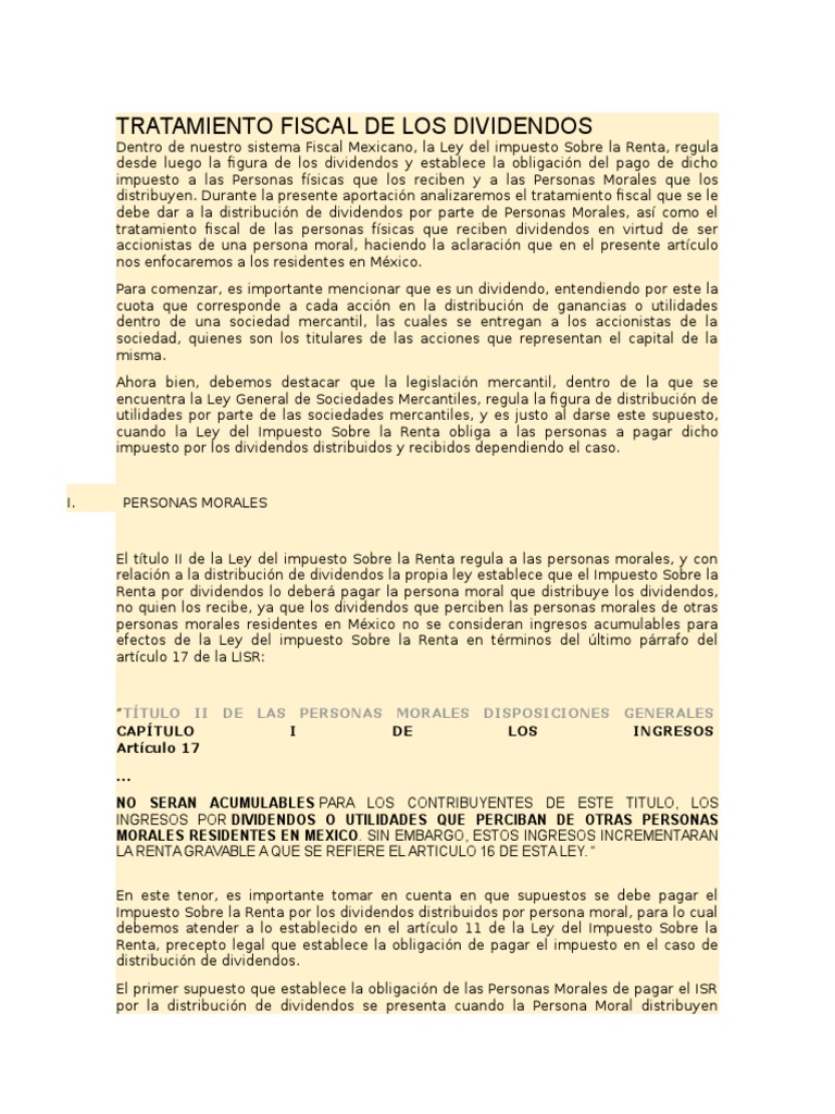 Tratamiento Fiscal de Los Dividendos | PDF | Dividendo | Impuesto sobre ...