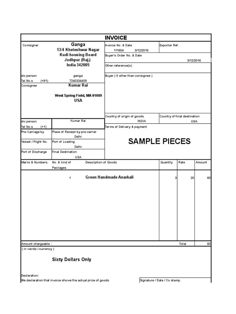 Sample Pieces: Invoice | PDF | Law