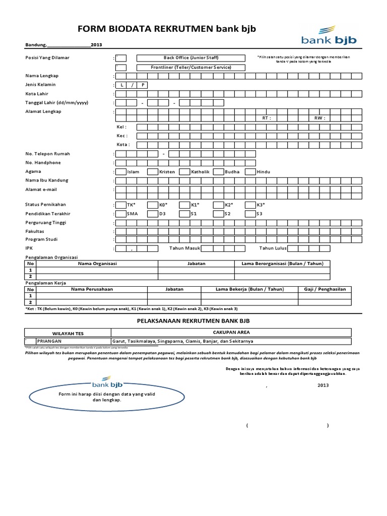 Form Pendaftaran Bank BJB