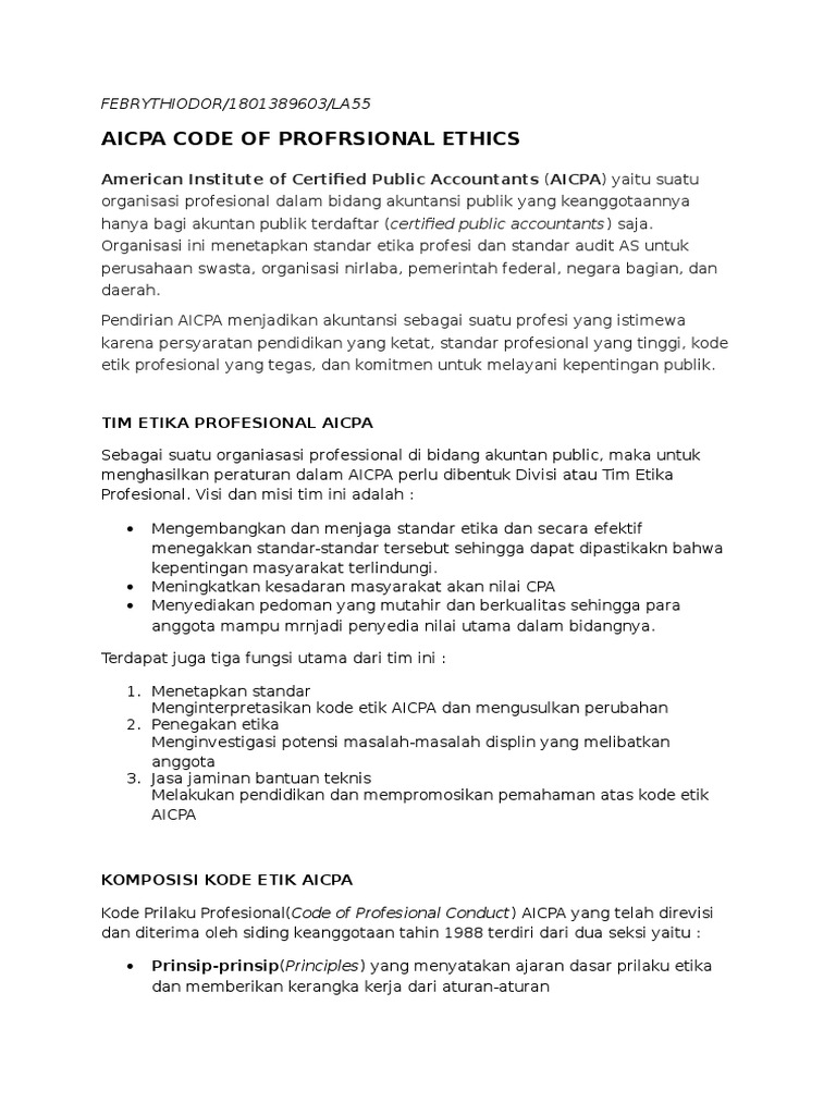 Code Of Ethics Aicpa