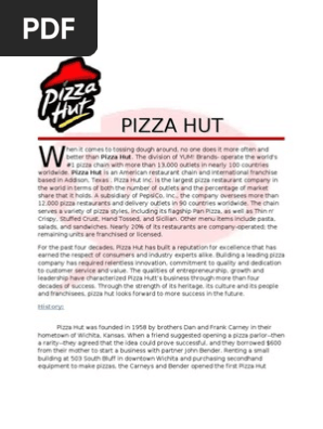 Final Report Pizzahut Franchising Restaurant And Catering