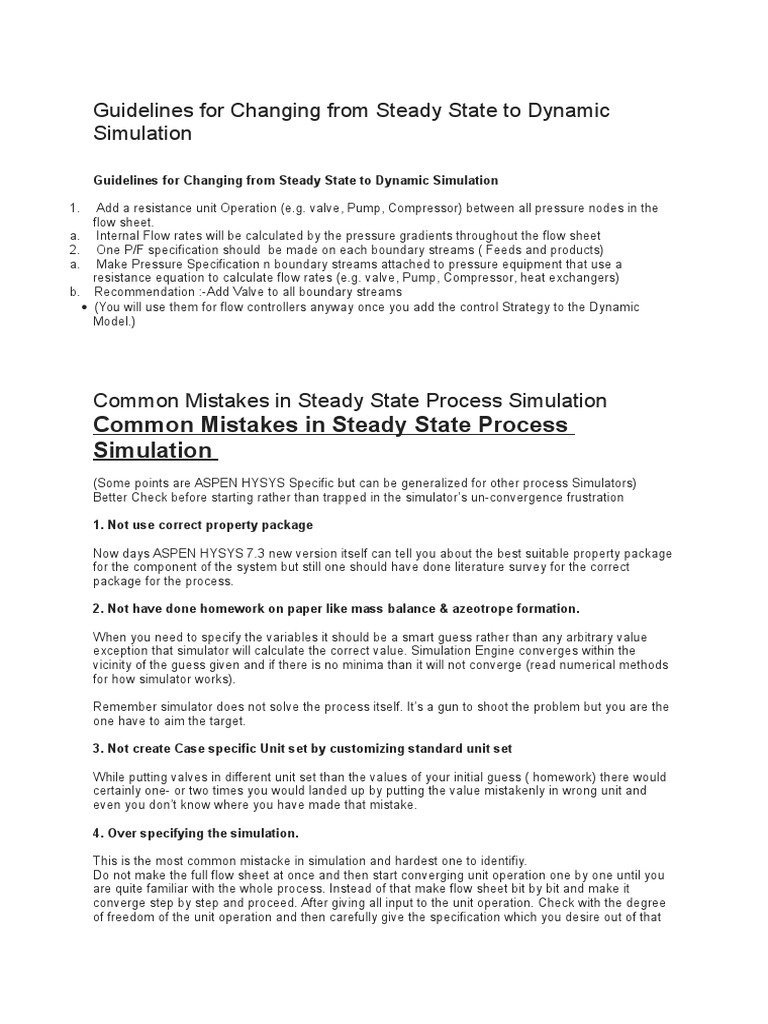 Guide to Dynamic Simulation from Steady State | PDF | Fluid Dynamics ...