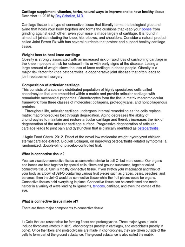 Cartilage Supplement, Vitamins, Herbs, Natural Ways To Improve and To