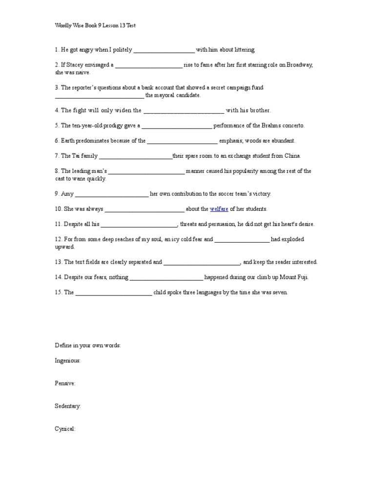 Wordly Wise Book 8 Lesson 13 Answer Key
