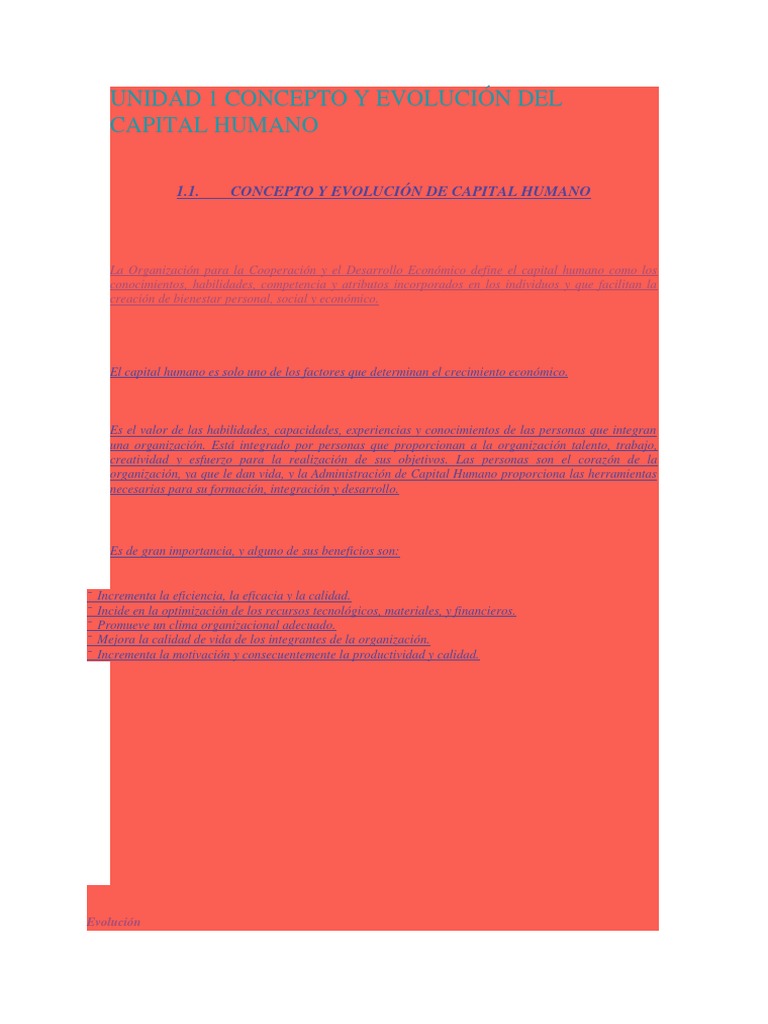 Unidad 1 Concepto y Evolución Del Capital Humano | PDF | Recursos