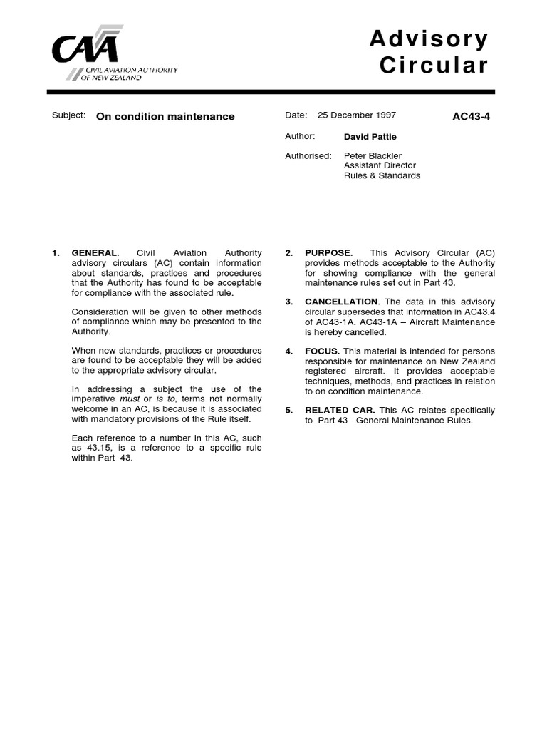 Advisory Circular: On Condition Maintenance AC43-4 | PDF | Maintenance ...
