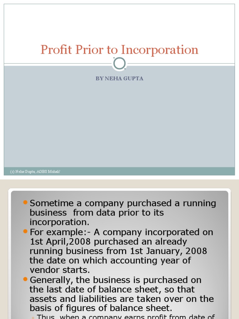 Profit prior to incorporation pdf goodwill accounting expense