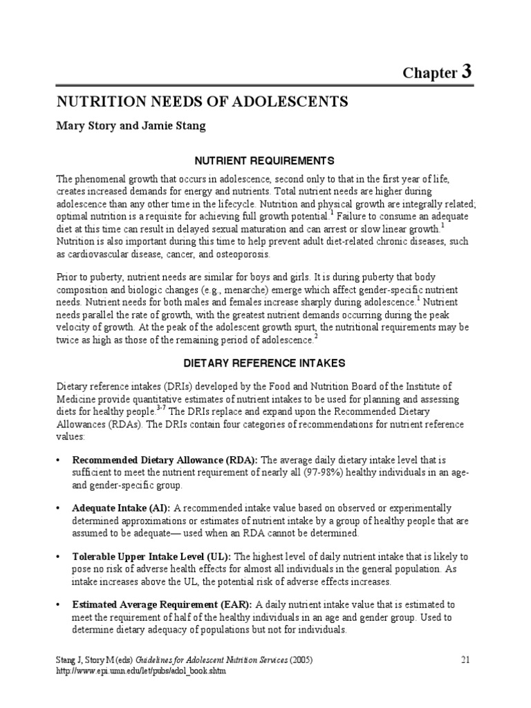 Adolescent Nutrient Requirements | PDF | Folic Acid | Diet & Nutrition