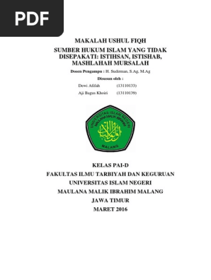 Makalah Ushul Fiqh Tentang Sumber Dan Dalil Hukum Islam