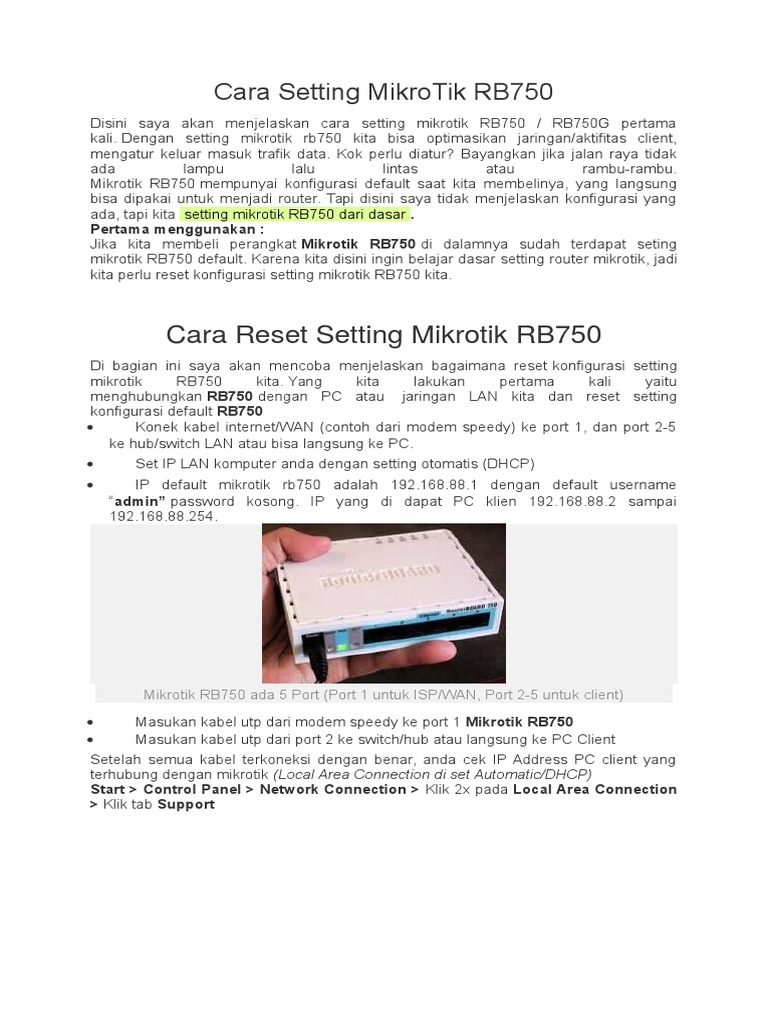 Panduan Setting MikroTik RB750 | PDF
