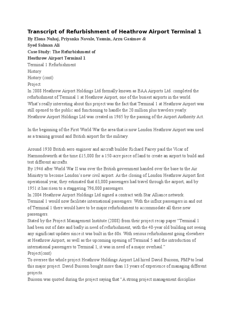 Transcript of Refurbishment of Heathrow Airport Terminal 1 | PDF ...