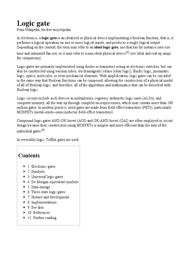 Logic Gate Wikipedia The Free Encyclopedia PDF Logic Gate Cmos