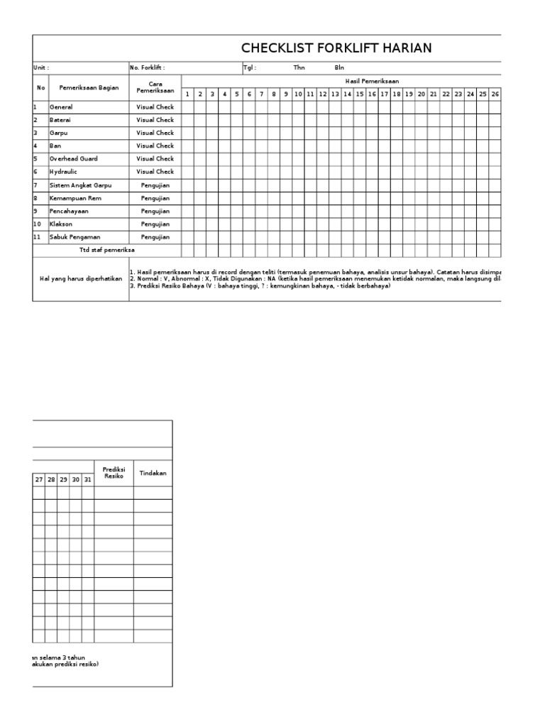 Checklist Forklift Harian