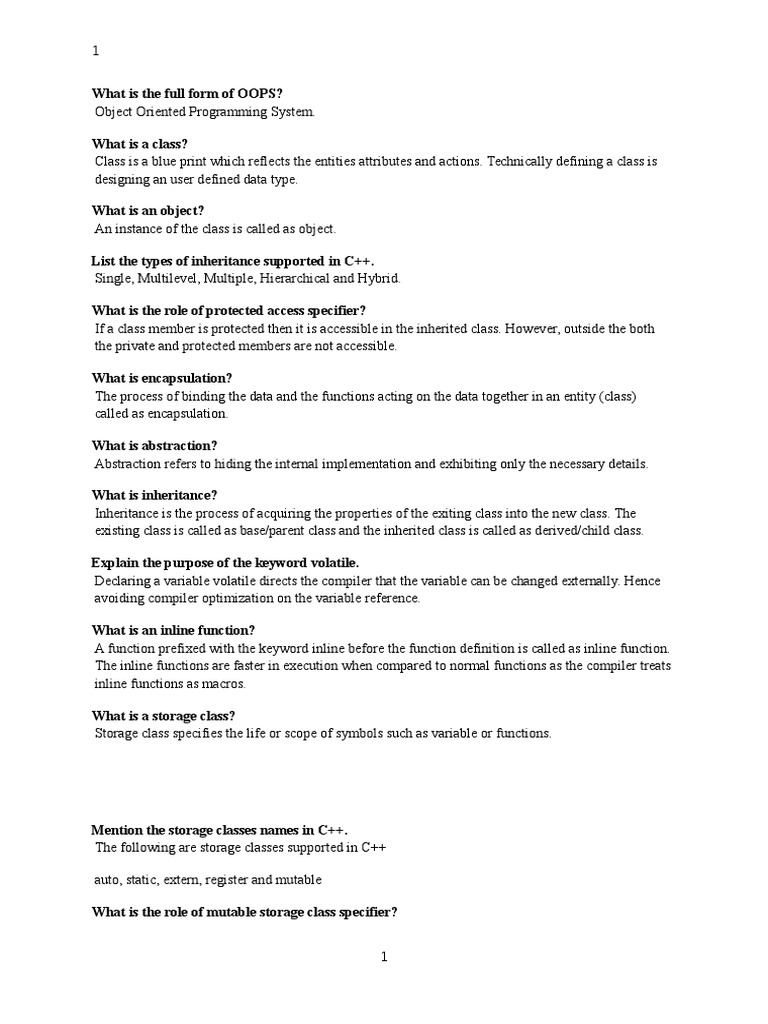 Cpp interview questions class computer programming c 