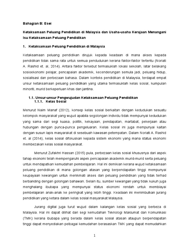 Ketaksamaan Peluang Pendidikan Di Malaysia 6 Pdf