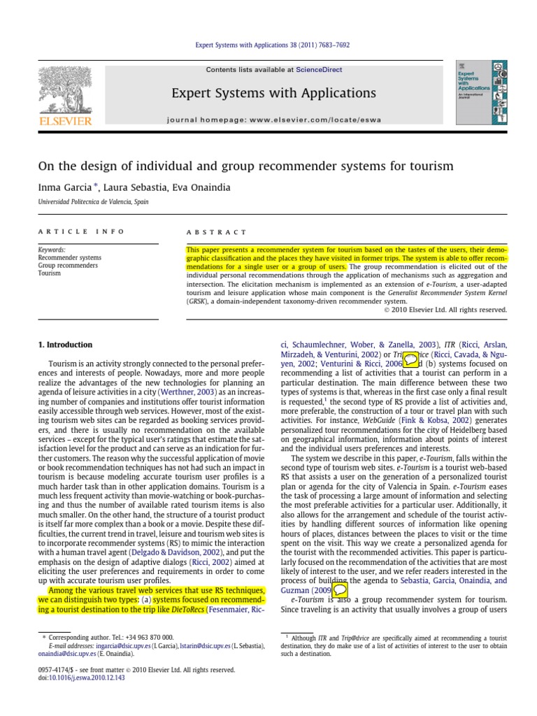 On The Design of Individual and Group Recommender Systems For Tourism ...