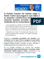 El PP de Getafe exige a Pedro Castro que pague lo que debe para que los mayores puedan acceder a los pisos tutelados construidos por la CAM