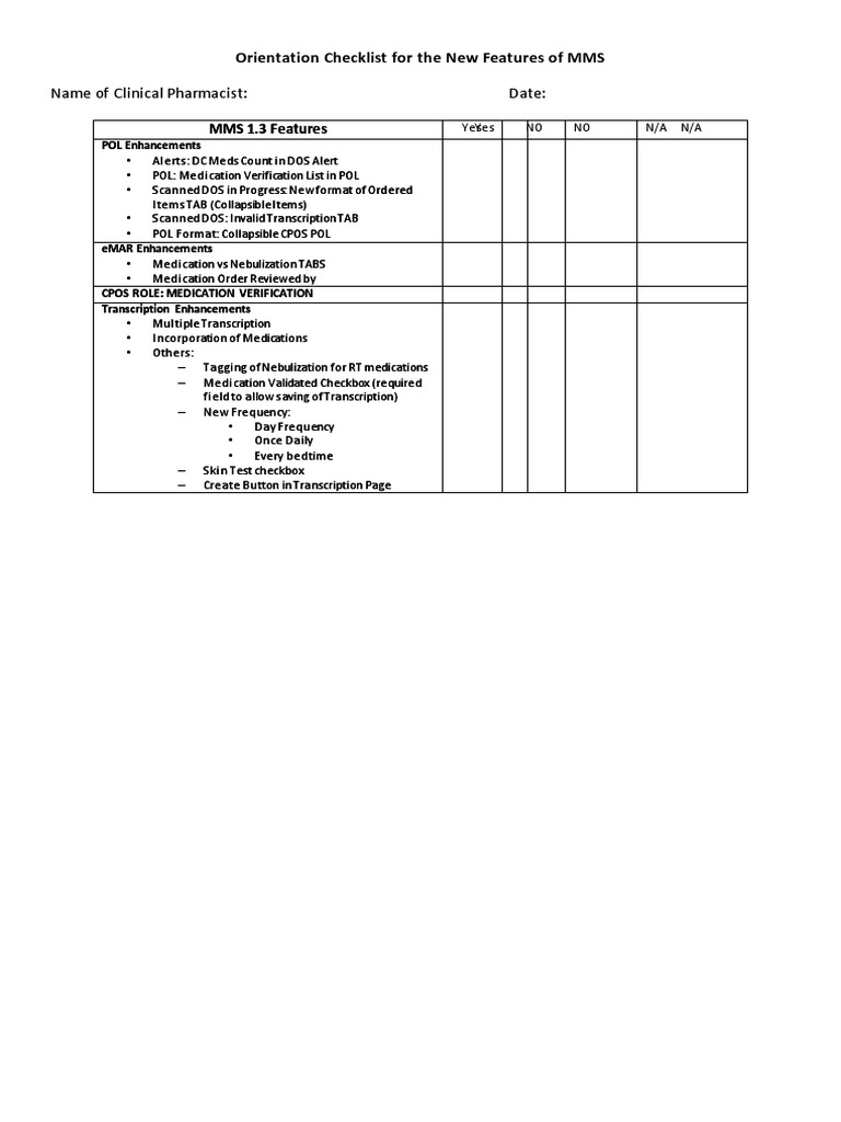 MMS 1.3 Orientation Checklist | PDF