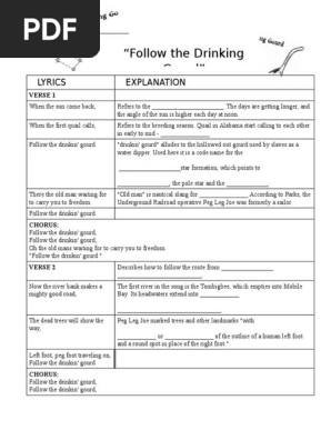 Follow The Drinking Gourd Lyric Worksheet Ohio River African Diaspora
