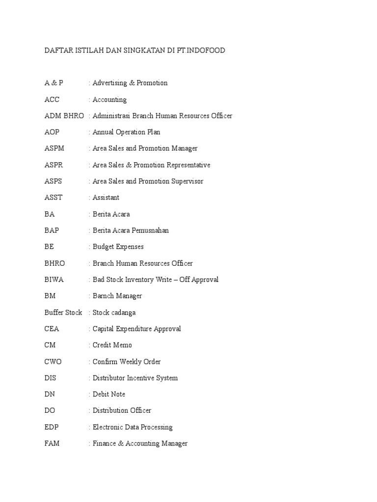 Daftar Istilah Dan Singkatan Di PT PDF