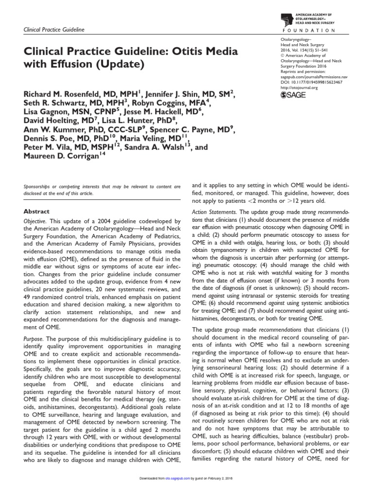 Otitis Media With Effusion Guideline Evidence Based Medicine Medical Diagnosis