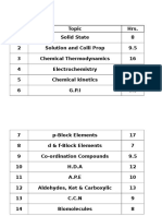 Chemistry Course Timetable and Topics List