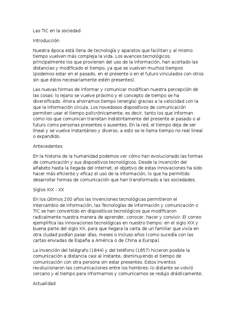 Impacto de las TIC en la sociedad | PDF | Internet | Tecnología de ...