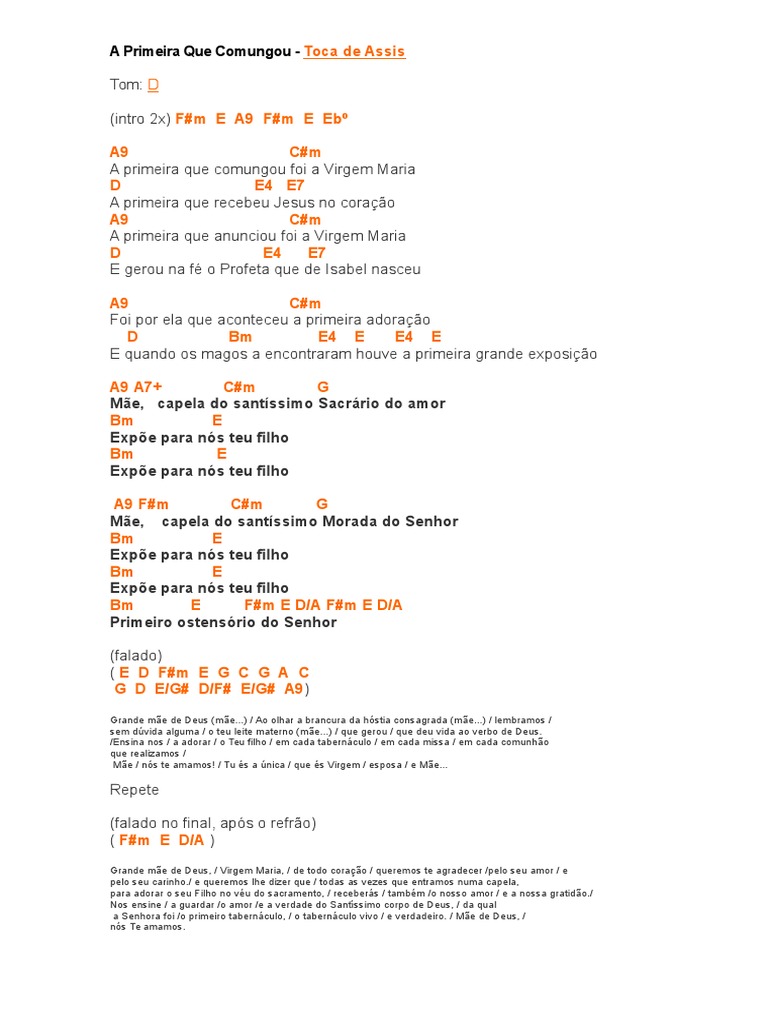 A Primeira Que Comungou - Letra e Cifras | PDF | Maria, mãe de Jesus ...