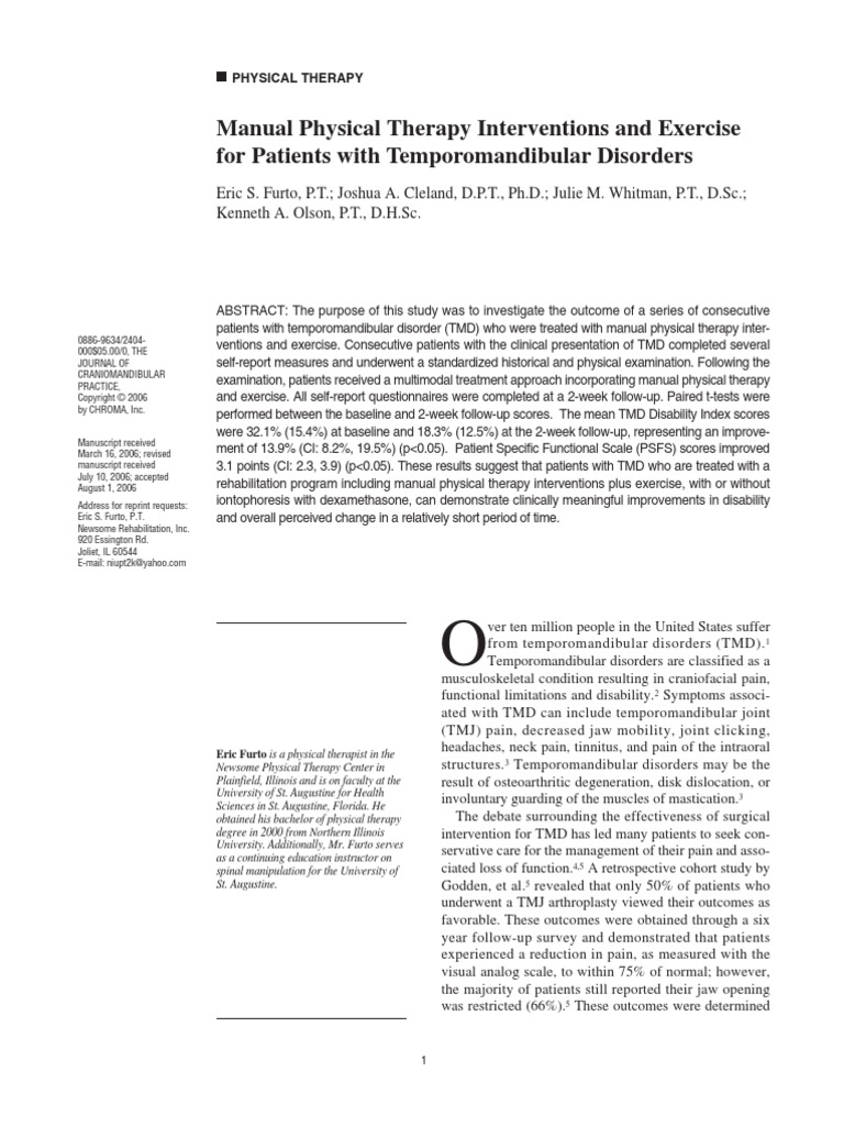 Manual Therapy for TMJ Dysfunction Furto Joshua Whitman Physical