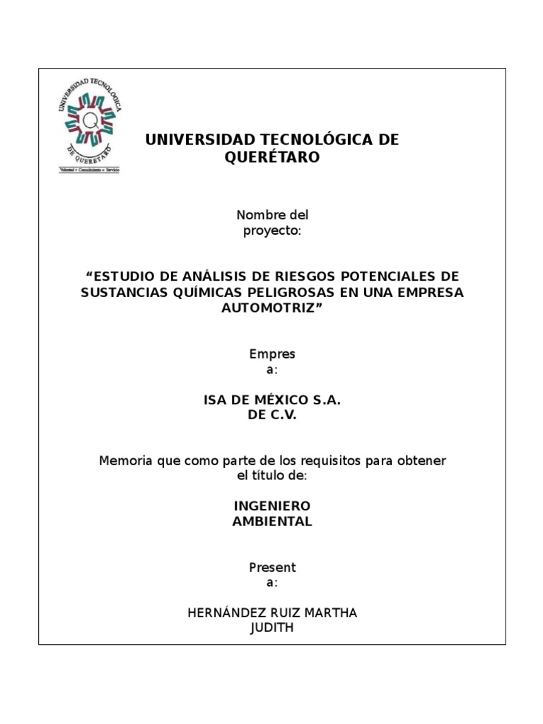 Analisis de Riesgo de Sustancias Queretaro | Occupational Safety And
