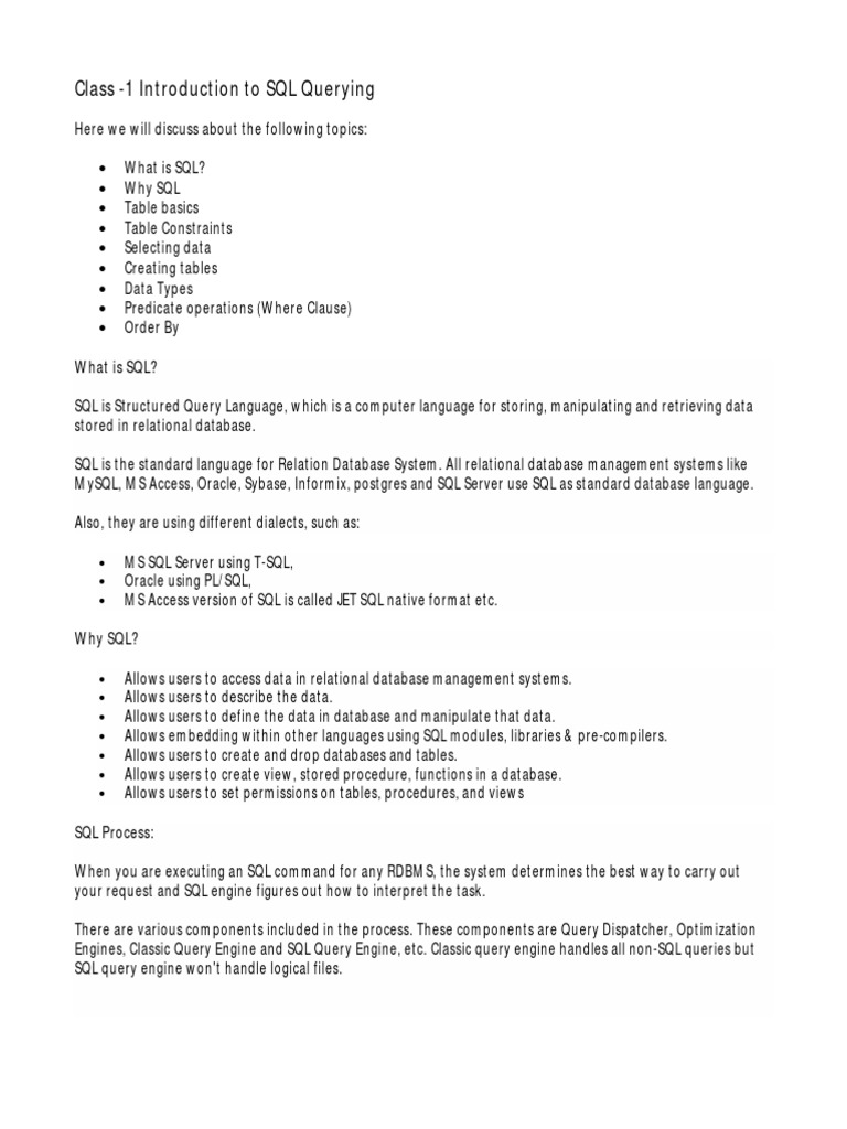 SQL Notes | PDF | Sql | Relational Database