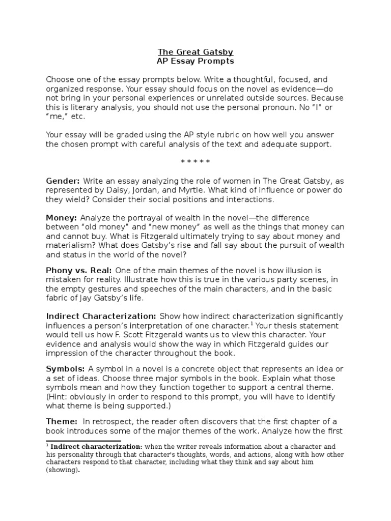 The Great Gatsby Essay Prompts