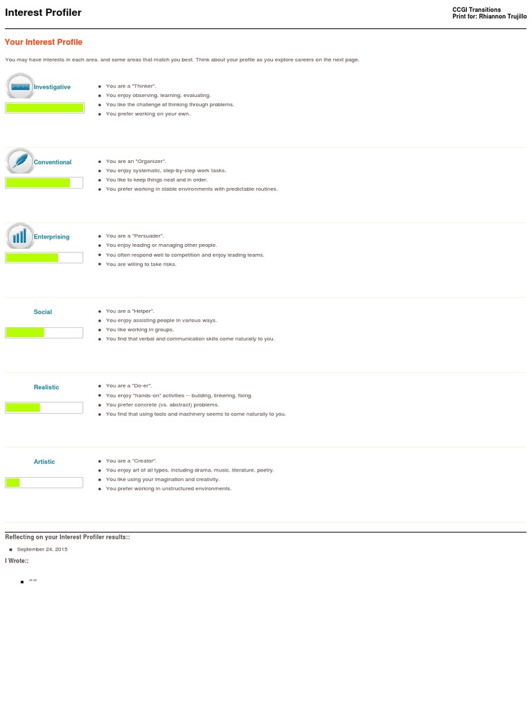 Interest Profiler Results Overview | PDF | Career & Growth | Social Science
