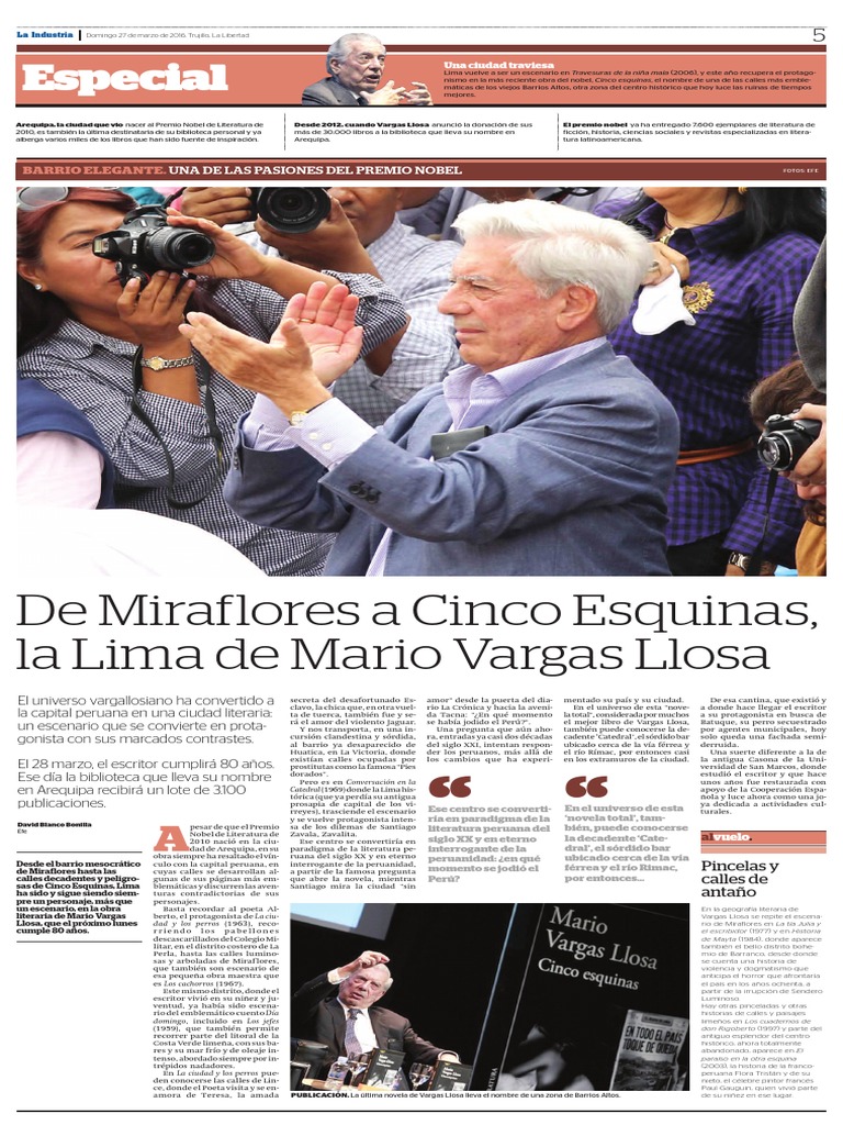 Cualquier Lógico Irregularidades De Miraflores A Cinco Esquinas, La Lima de Mario Vargas Llosa | PDF | Lima  | Perú