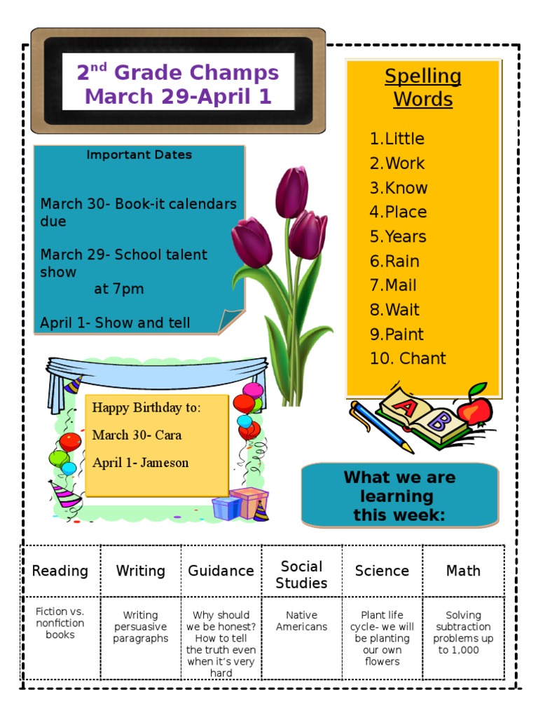 2nd Grade Weekly Learning Overview | PDF | Language Arts & Discipline ...
